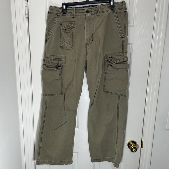 Old Navy Cargo Pants Mens 33x30 Green Baggy Military Paratrooper Surplus Vintage - Picture 2 of 8